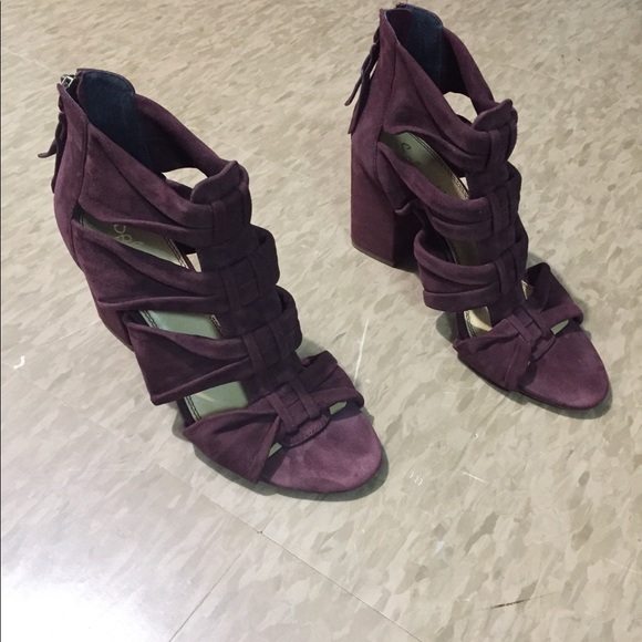 NEW SPLENDID Nando Plum Purple Suede Lthr Block Heel Open Toe Knot Sandals sz 10 - Picture 2 of 7